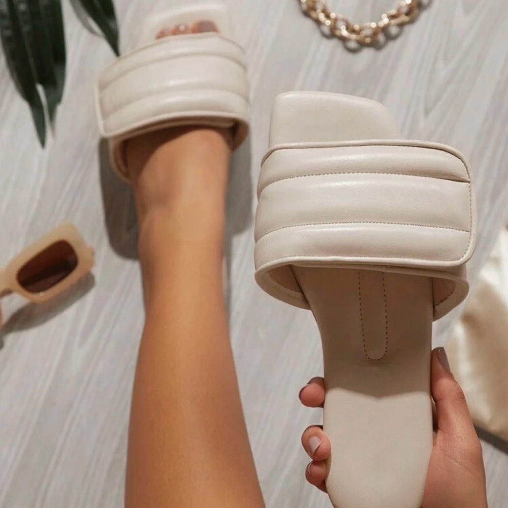 Stylish Beige Slide Sandals - Size 8